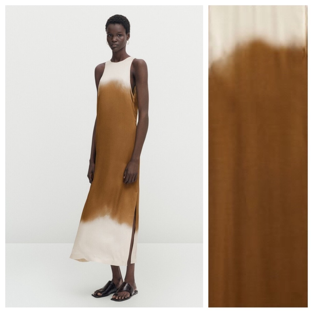 Massimo Dutti Brown and Cream Ombre Midi Dress